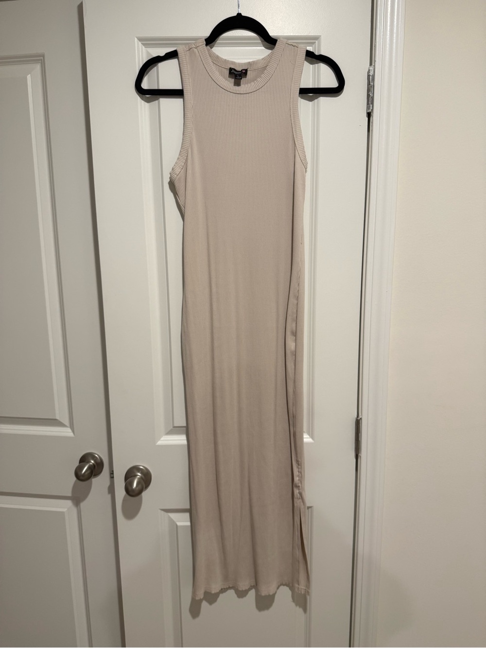 Justify Sleeveless Ribbed Maxi Dress in Beige